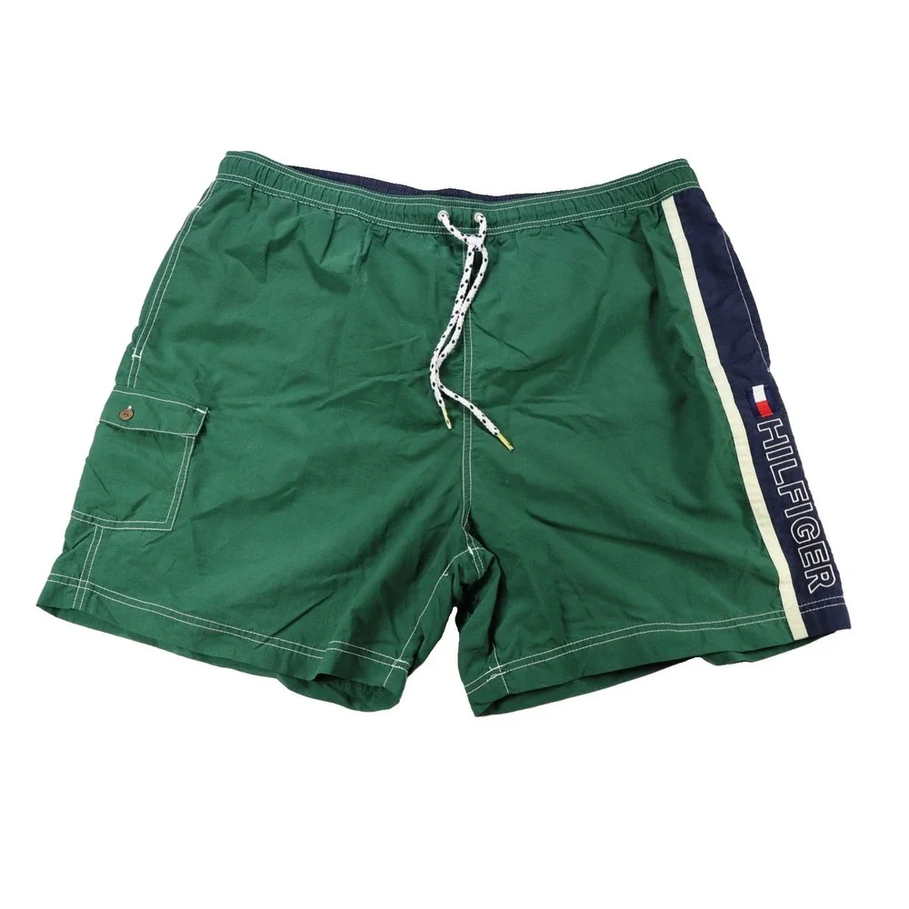 Vintage Tommy Hilfiger Swim Trunks XXL Green Spellout Mesh Board Shorts Nylon